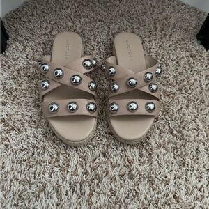 Marc Fisher Cream and Silver Studded Sandals